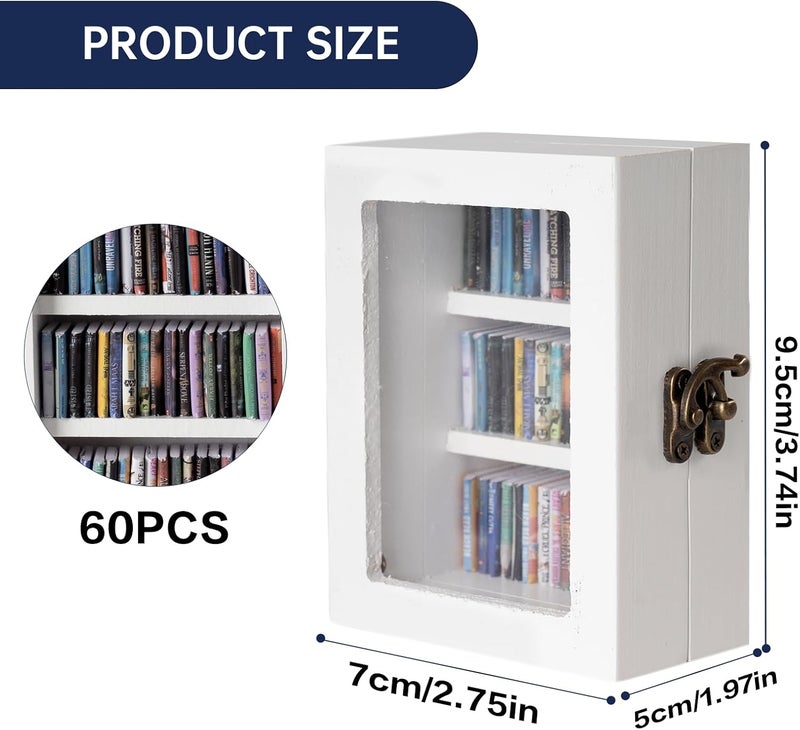 TABTAG Anxiety Bookshelf Mini Book Micro Display Stand a Miniature Library Equipped with 60 Mini - Books is an Ideal Decorative Gift for Book Enthusiasts (White) - Image 3
